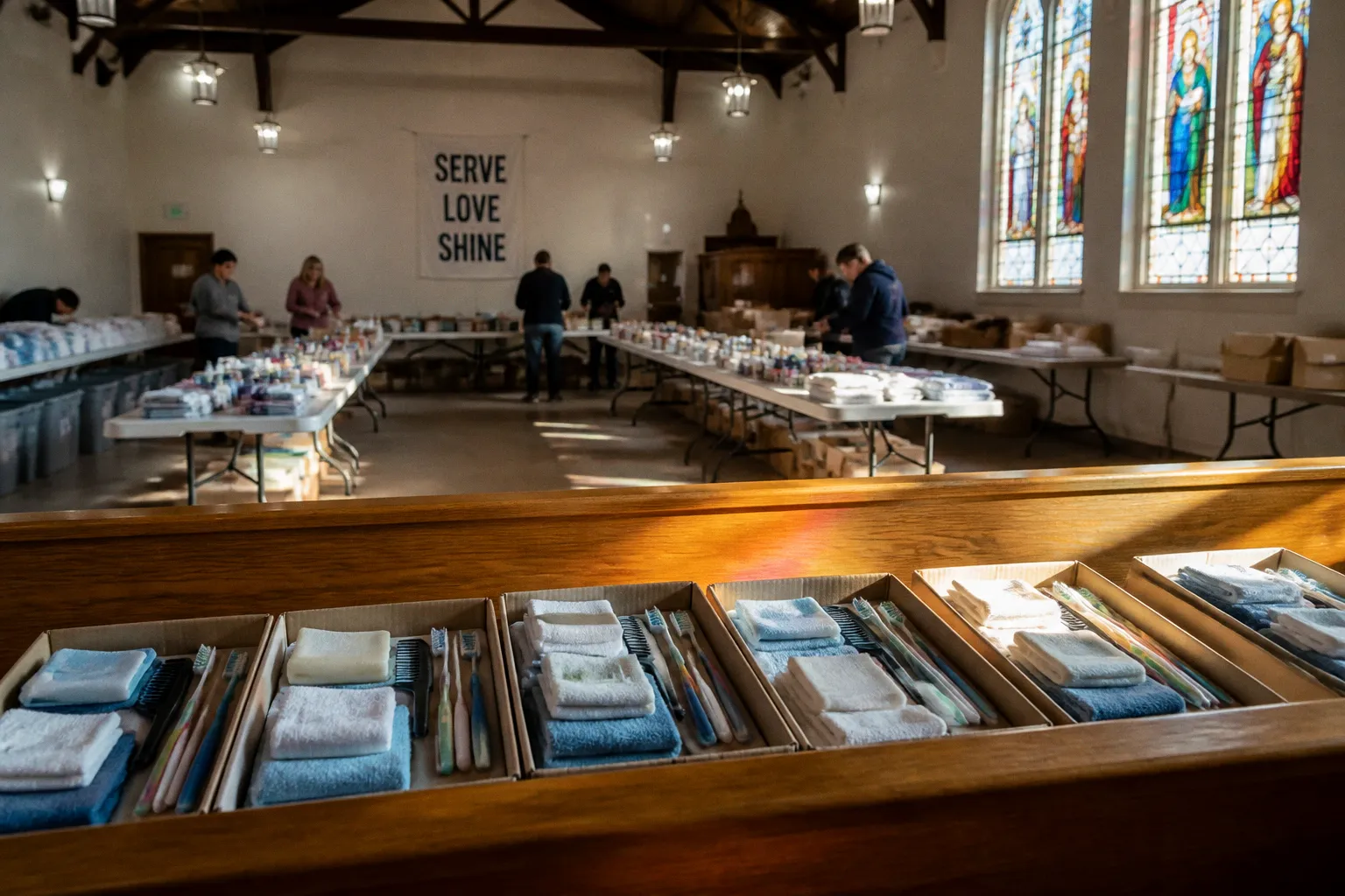 Hygiene kit drive setup for local church outreach